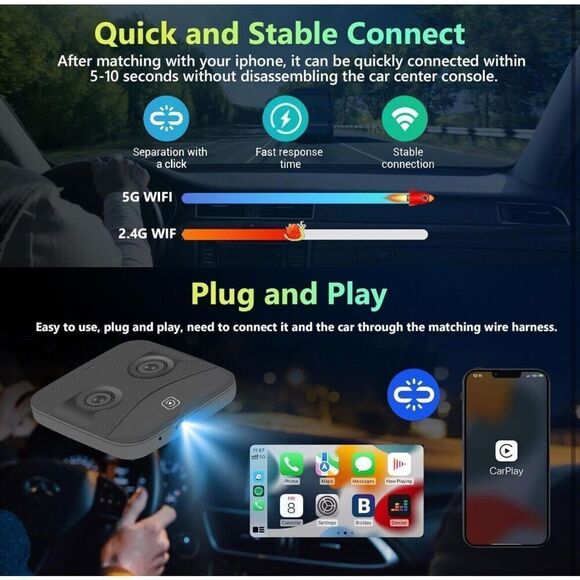 Wireless AI Box Carplay Adapter for Factory Wired CarPlay USB For iPhone Android - Picture 6 of 11